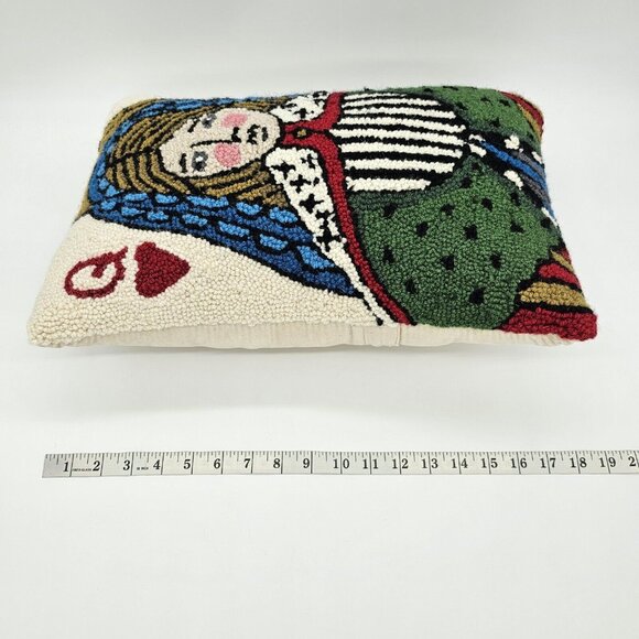 Vintage Queen Of Hearts Needlepoint Wool Throw Pillow Novelty Casino Art Deco - Picture 14 of 14